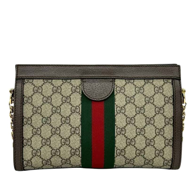 Gucci Small GG Supreme Web Ophidia Chain Crossbody Beige Canvas Very good condition - Back View