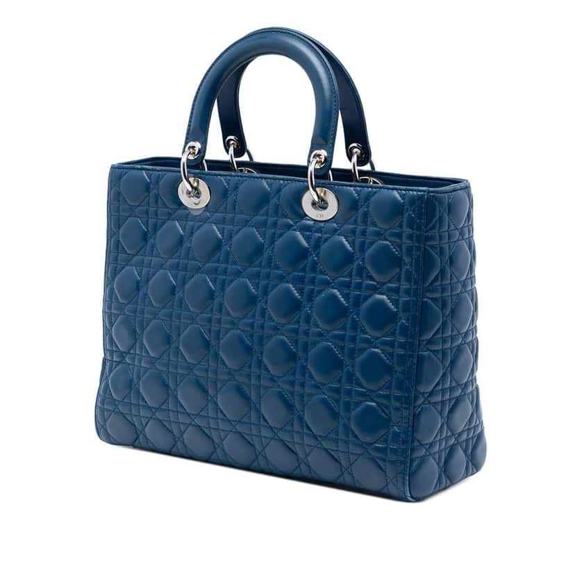 Dior Large Lambskin Cannage Lady Dior Blue Leather Very good condition - Back View