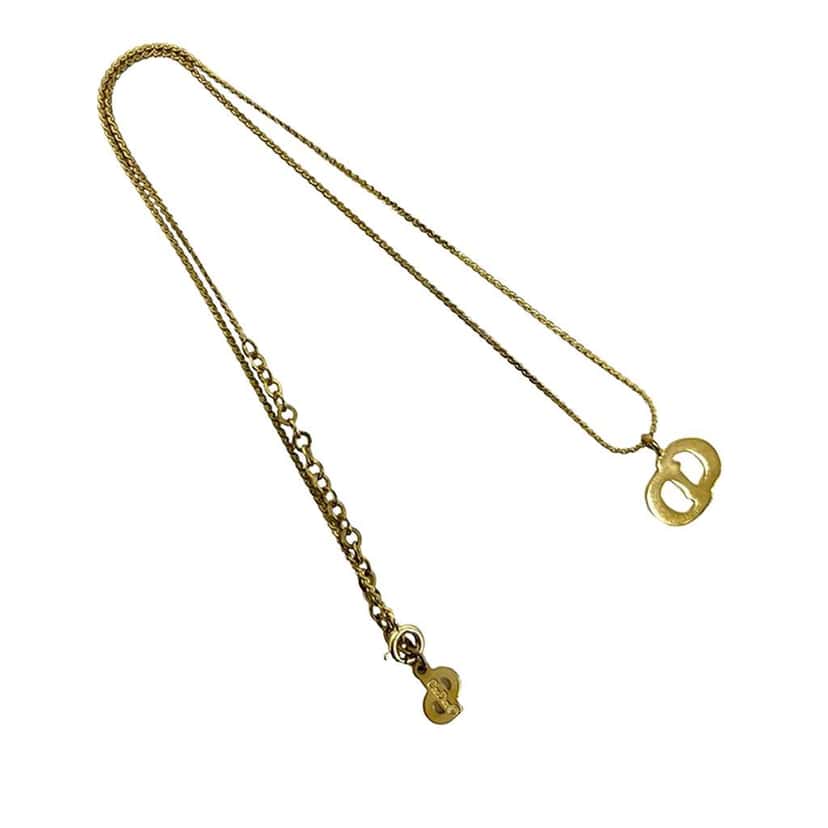 Dior Gold Plated Strass CD Logo Pendant Necklace Gold Metal Very good condition - Back View