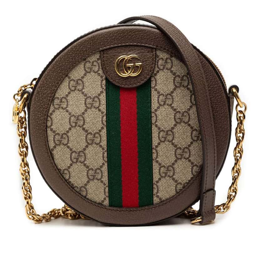 Gucci Mini GG Supreme Web Ophidia Round Crossbody Beige Canvas Very good condition - Front View
