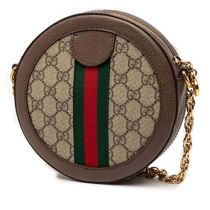 Gucci Mini GG Supreme Web Ophidia Round Crossbody Beige Canvas Very good condition - Back View