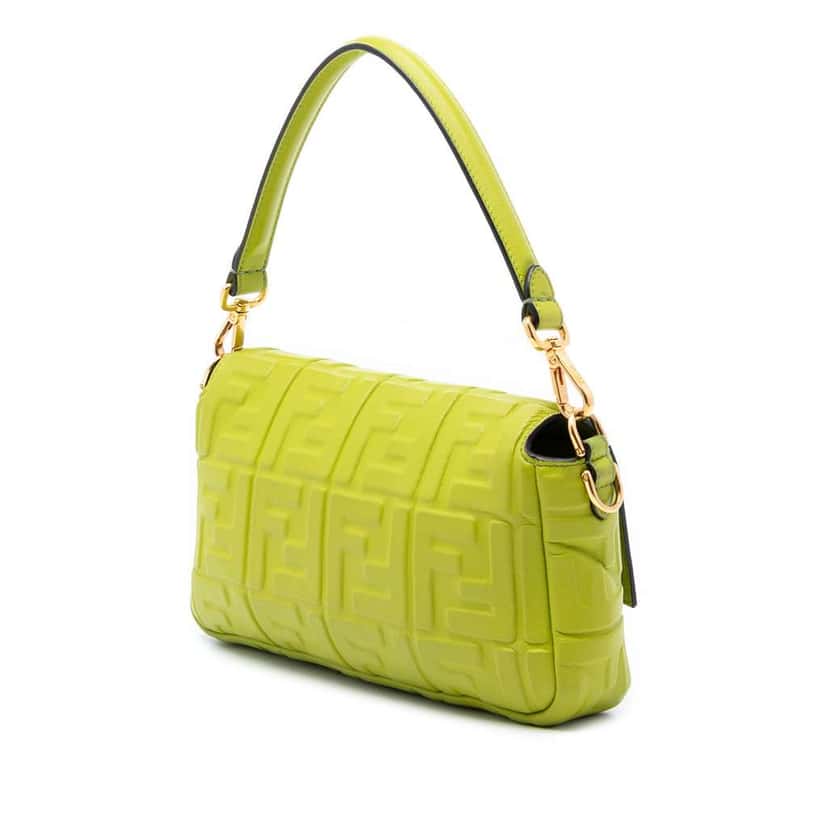 Fendi Zucca Embossed Leather Baguette Satchel Green Leather Very good condition - Back View
