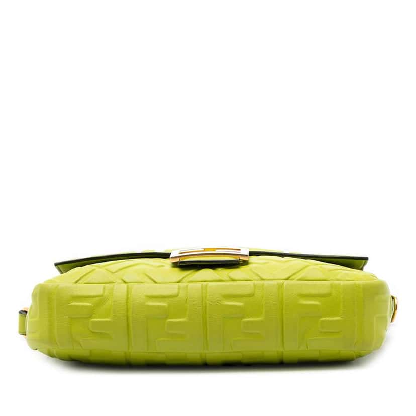 Fendi Zucca Embossed Leather Baguette Satchel Green Leather Very good condition - Inside View