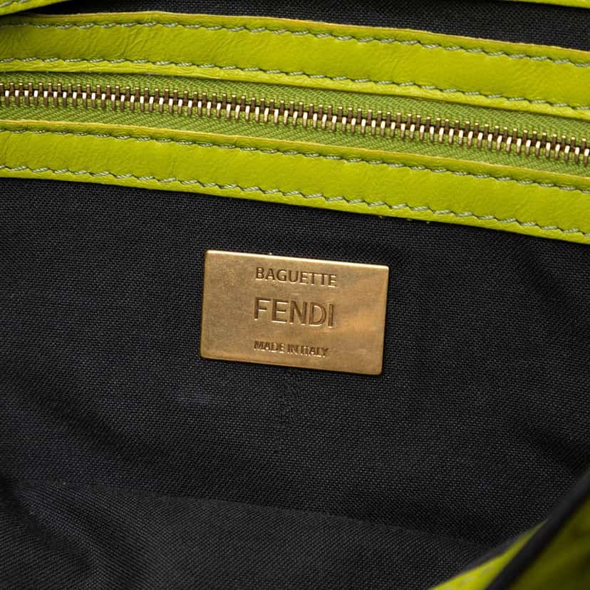 Fendi Zucca Embossed Leather Baguette Satchel Green Leather Very good condition - Box View