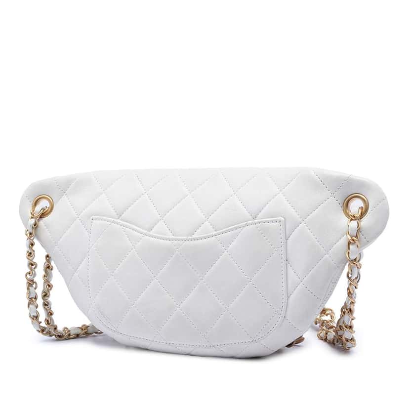 Chanel Quilted Lambskin All About Chains Waist Bag White Leather Very good condition - Back View