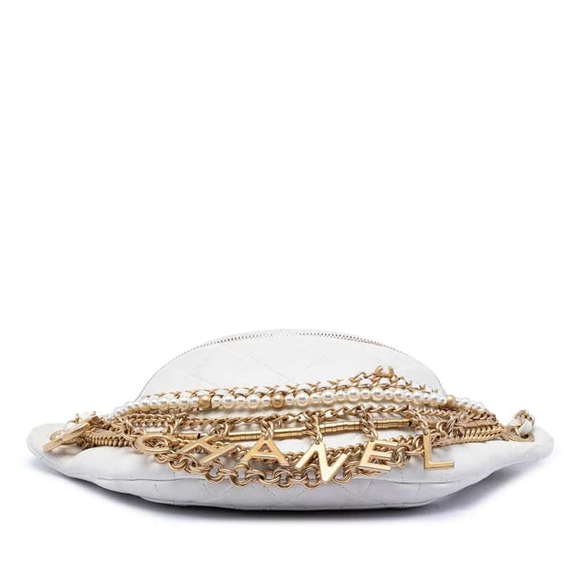 Chanel Quilted Lambskin All About Chains Waist Bag White Leather Very good condition - Inside View