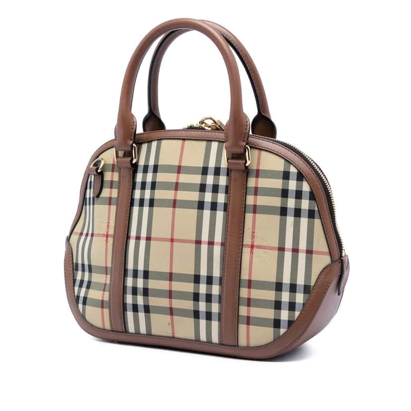 Burberry Small Haymarket Check Coated Canvas Orchard Bowling Bag Beige Canvas Very good condition - Back View