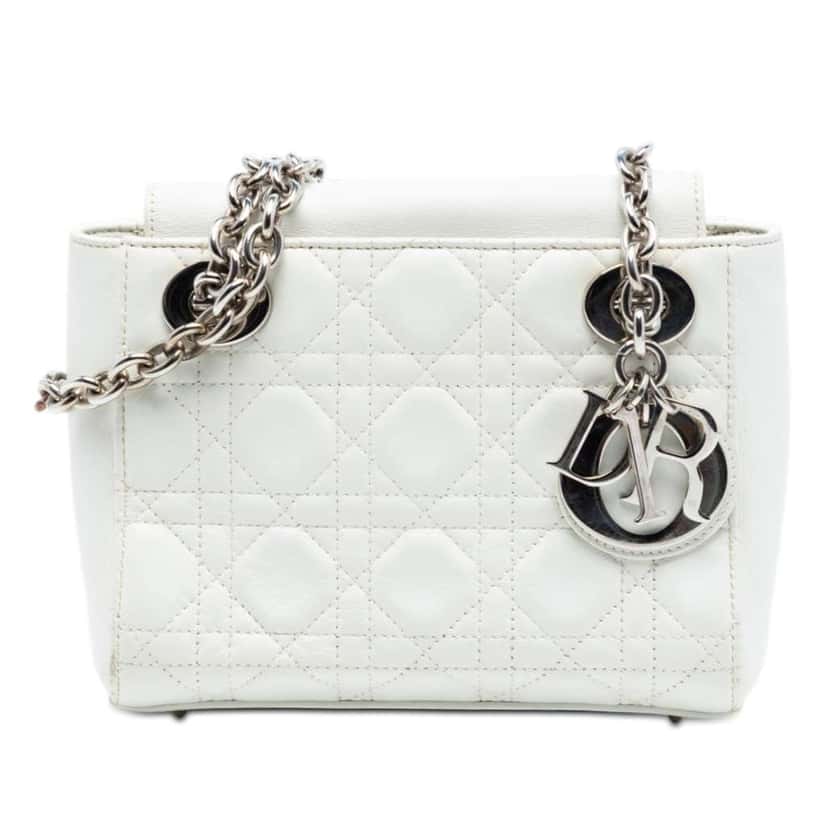Dior Lambskin Cannage Lady Dior Double Chain Bag White Leather Very good condition - Front View