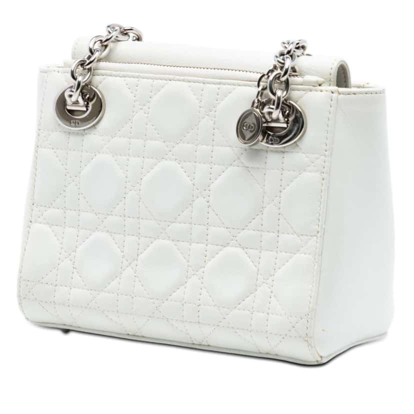 Dior Lambskin Cannage Lady Dior Double Chain Bag White Leather Very good condition - Back View