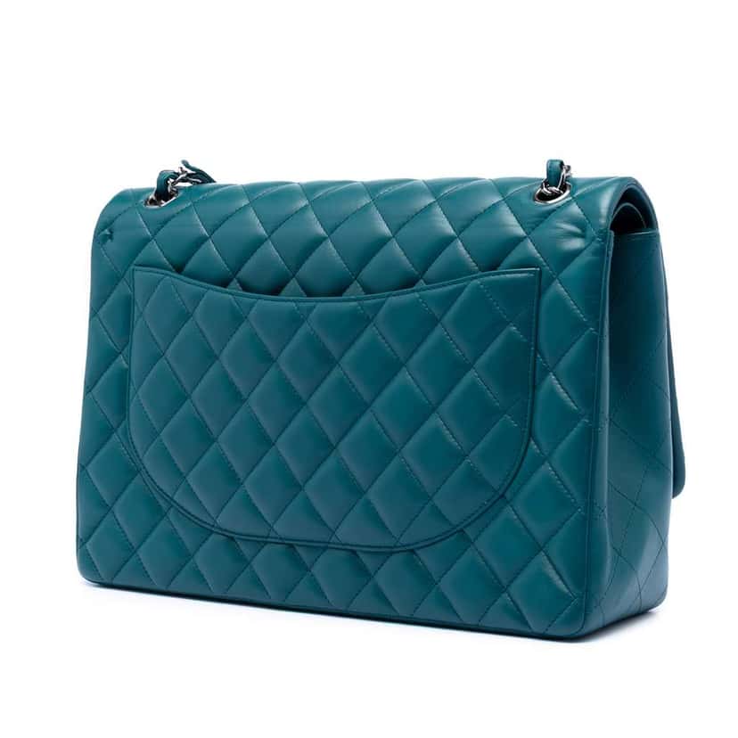 Chanel Maxi Classic Lambskin Double Flap Blue Leather Very good condition - Back View
