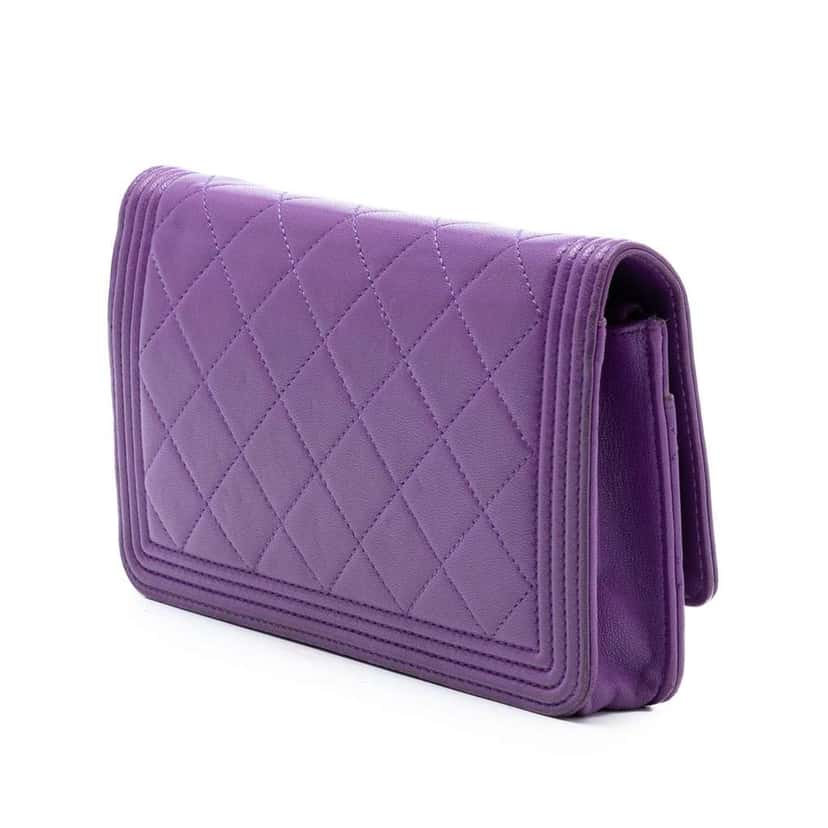 Chanel Quilted Lambskin Boy Wallet on Chain Purple Leather Very good condition - Back View
