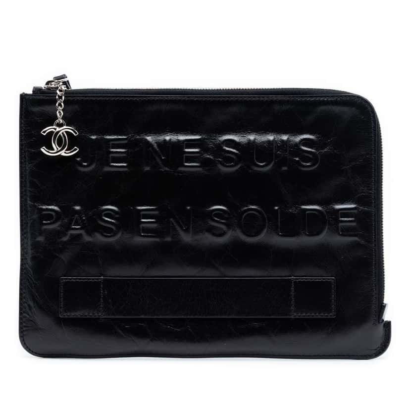 Chanel Distressed Calfskin Je Ne Suis Pas En Solde Clutch Black Leather Very good condition - Front View