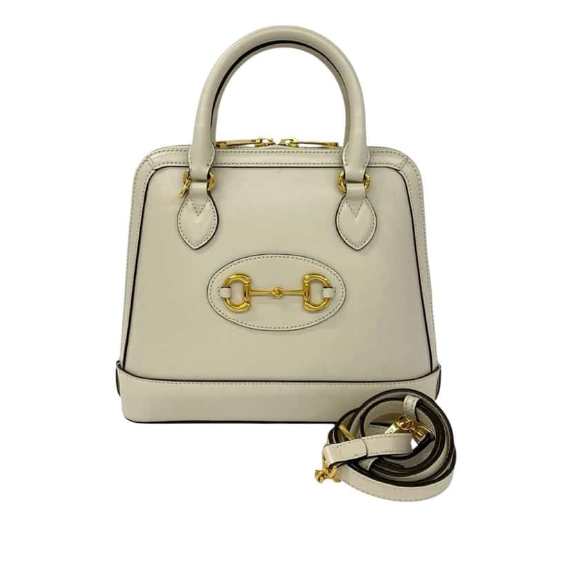 Gucci Small Leather Horsebit 1955 Satchel White Leather Very good condition - Front View