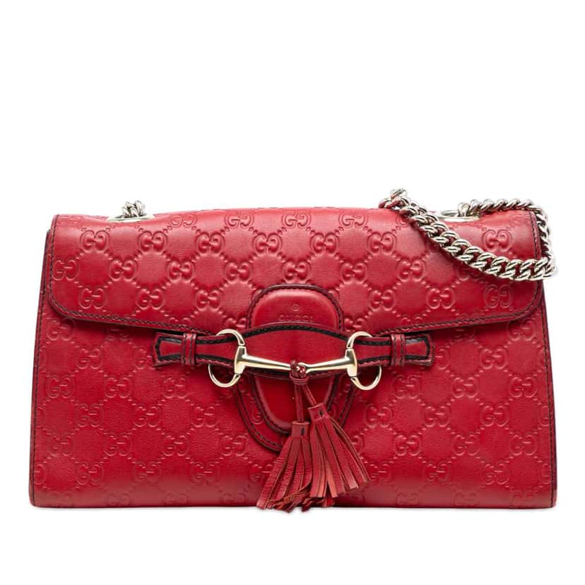 Gucci Medium Guccissima Emily Shoulder Bag Red Leather Very good condition - Front View