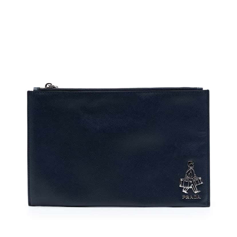 Prada Saffiano Voyage Document Holder Blue Leather Very good condition - Front View