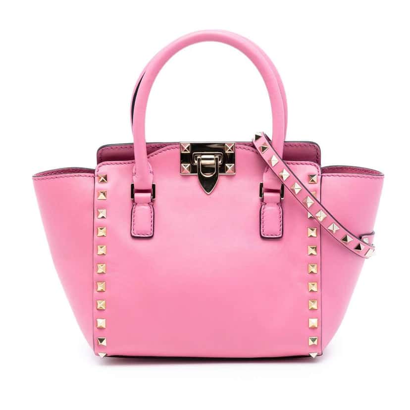 Valentino Mini Leather Rockstud Double Handle Tote Pink Leather Very good condition - Front View