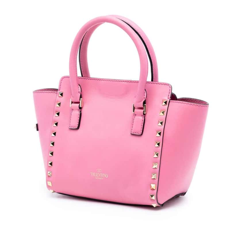 Valentino Mini Leather Rockstud Double Handle Tote Pink Leather Very good condition - Back View