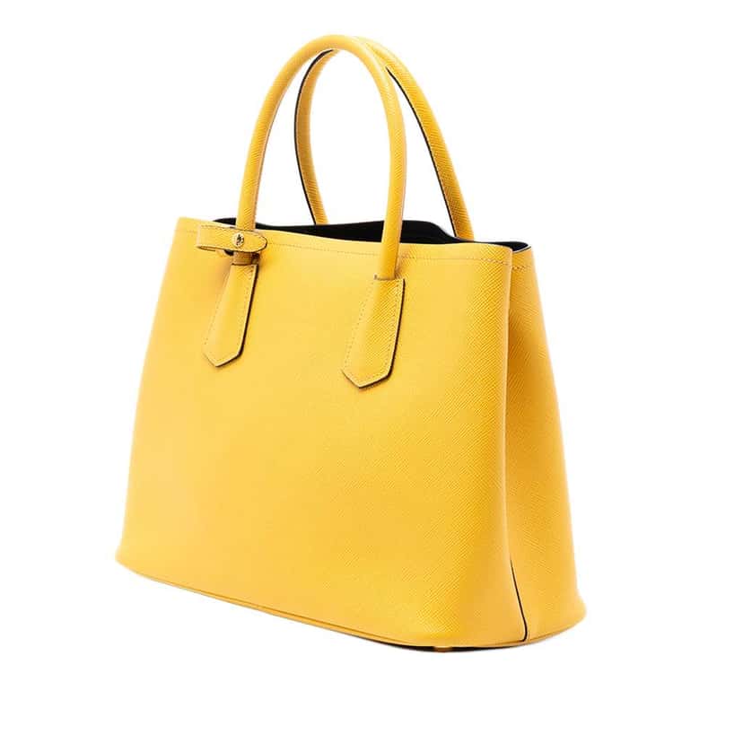 Prada Medium Saffiano Cuir Double Satchel Yellow Leather Very good condition - Back View