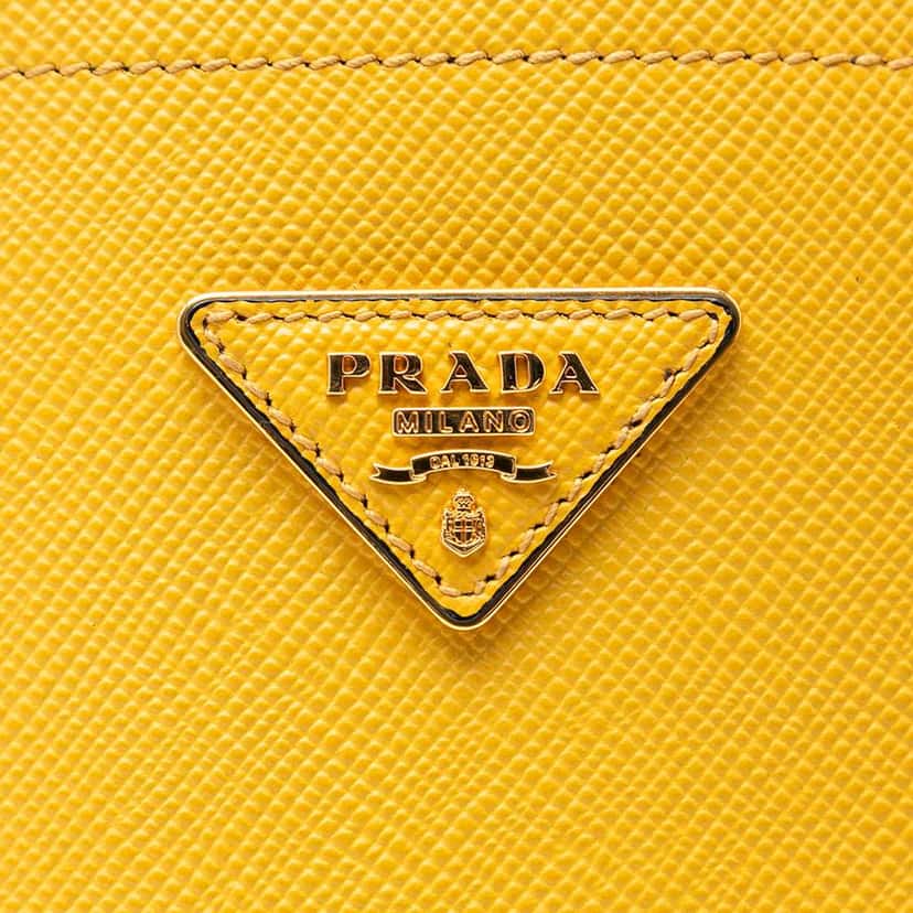 Prada Medium Saffiano Cuir Double Satchel Yellow Leather Very good condition - Box View