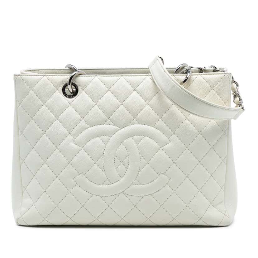 Chanel Caviar Grand Shopping Tote White Leather Very good condition - Front View