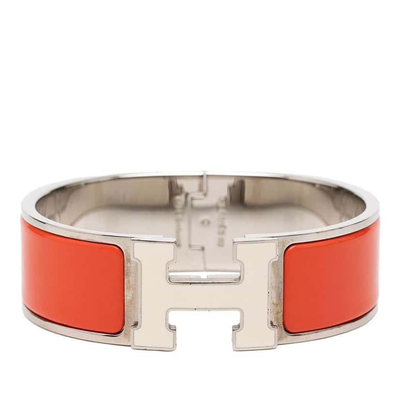 Hermès Wide Enamel Clic H Bracelet PM Orange Very good condition - Front View