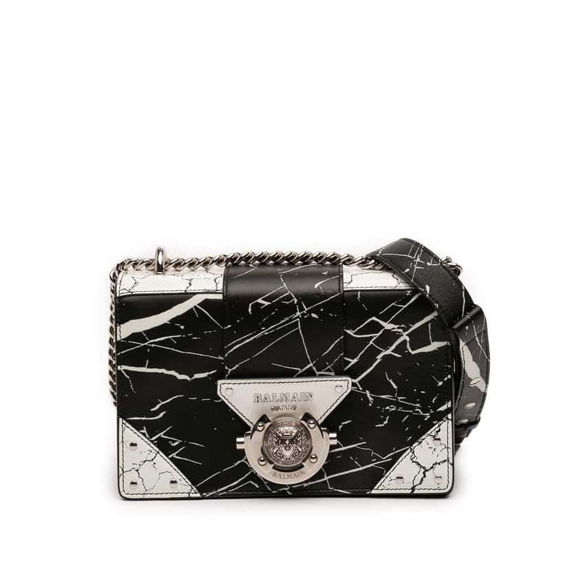 Balmain Printed Leather Ring Box 20 Crossbody Black Leather Very good condition - Front View