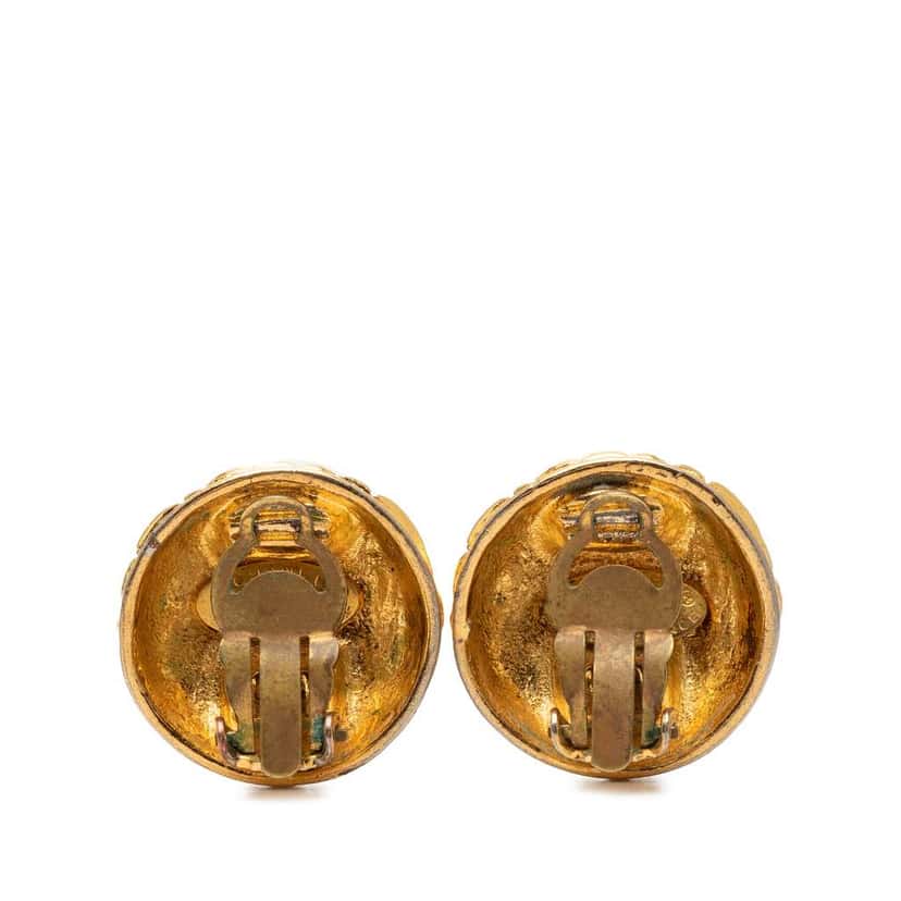 Chanel Gold Plated CC Quilted Round Clip On Earrings Gold Metal Very good condition - Back View