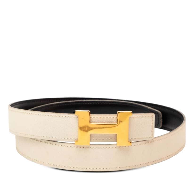 Hermès Clemence and Gulliver Constance H Reversible Belt White Leather Very good condition - Front View