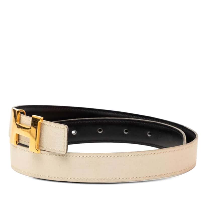 Hermès Clemence and Gulliver Constance H Reversible Belt White Leather Very good condition - Back View