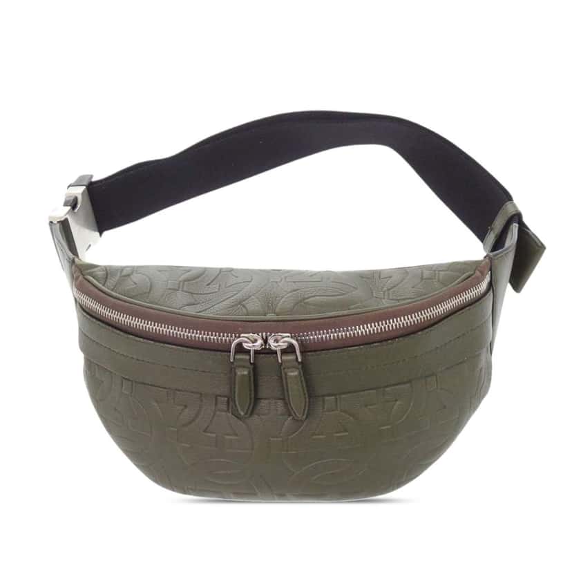 Salvatore Ferragamo Gancini Embossed Leather Belt Bag Brown Leather Very good condition - Front View