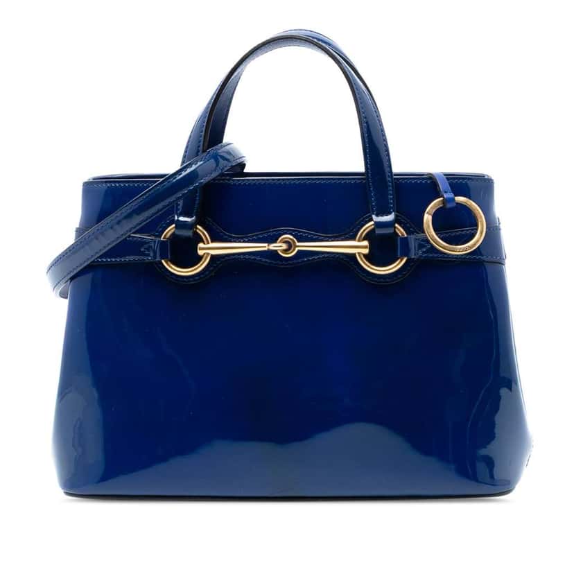 Gucci Patent Bright Bit Satchel Blue Leather Very good condition - Front View