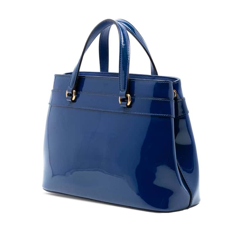Gucci Patent Bright Bit Satchel Blue Leather Very good condition - Back View