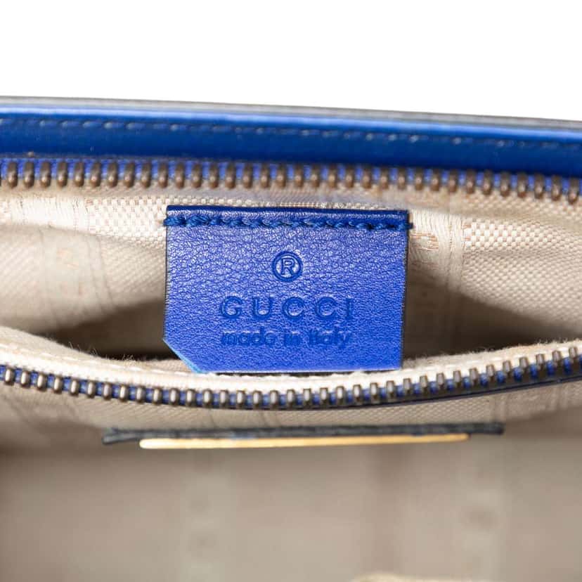 Gucci Patent Bright Bit Satchel Blue Leather Very good condition - Box View