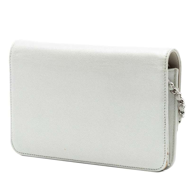 Chanel CC Caviar Sevruga Wallet On Chain White Leather Very good condition - Back View
