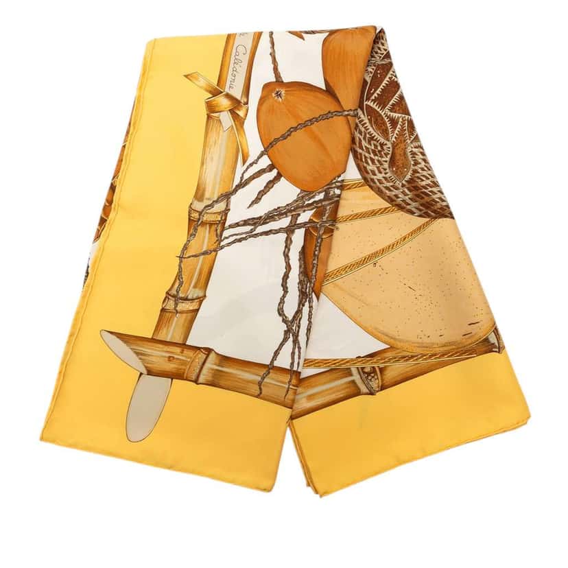 Hermès Nouvelle Caledonie Silk Scarf 90 Yellow Silk Very good condition - Front View