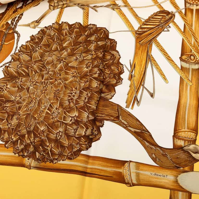 Hermès Nouvelle Caledonie Silk Scarf 90 Yellow Silk Very good condition - Inside View