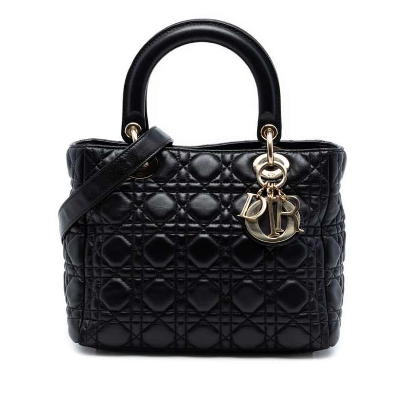 Dior Medium Lambskin Cannage Lady Dior Black Leather Very good condition - Front View