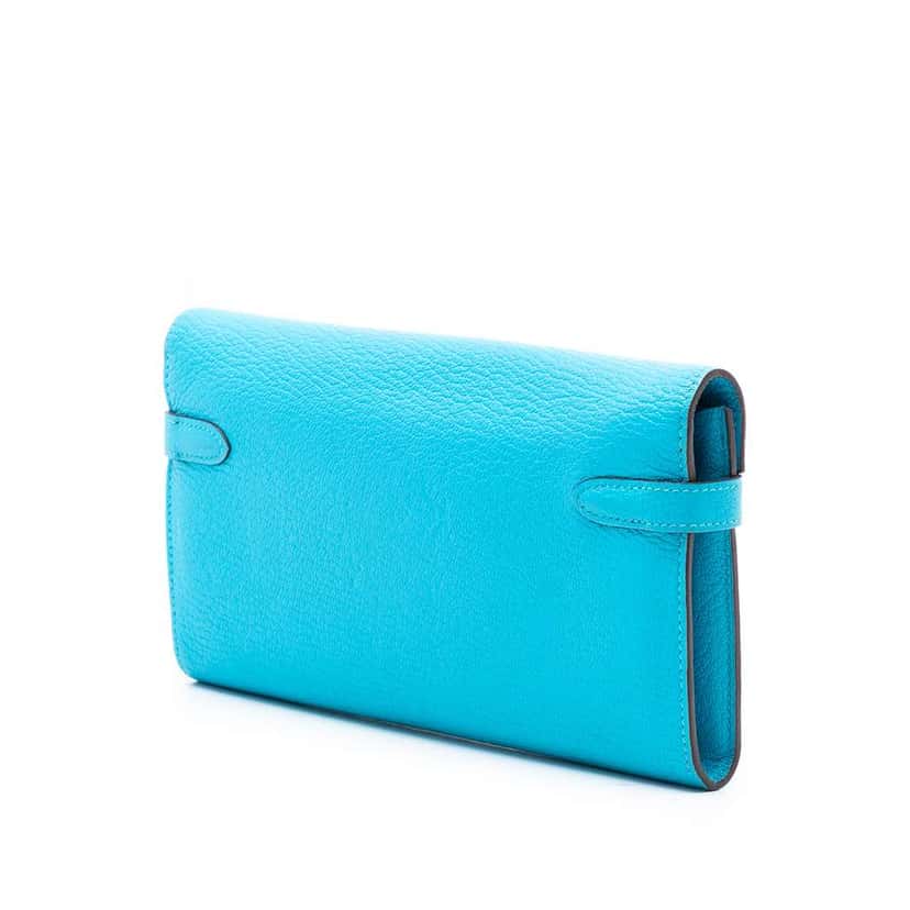 Hermès Chevre Mysore Kelly Longue Wallet Blue Leather Very good condition - Back View
