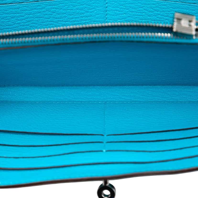 Hermès Chevre Mysore Kelly Longue Wallet Blue Leather Very good condition - Model View