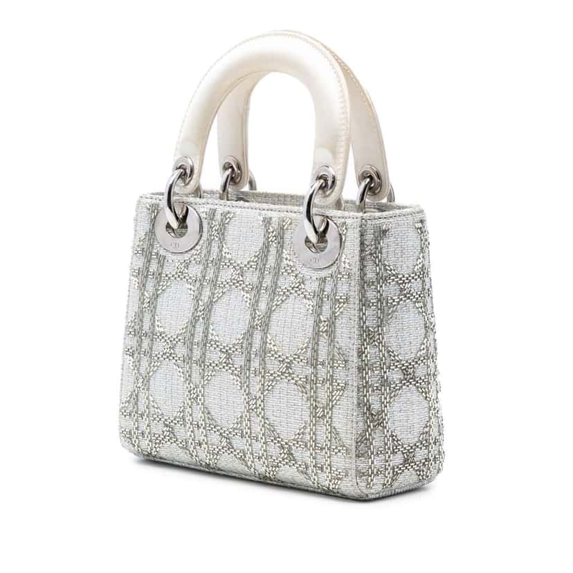 Dior Mini Tweed Cannage Beaded Lady Dior White Tweed Very good condition - Back View