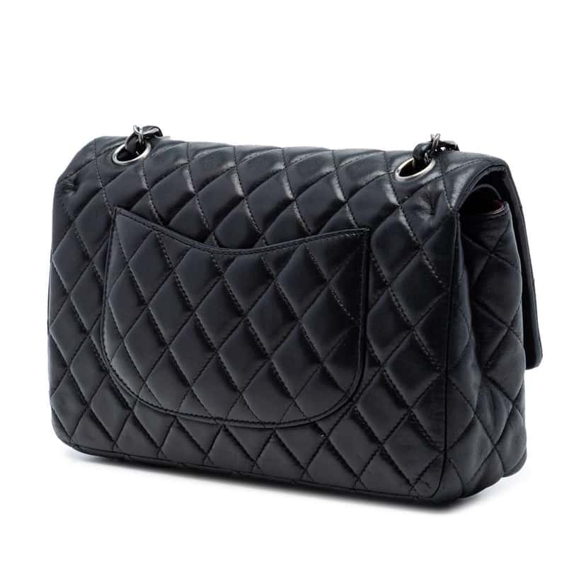 Chanel Medium Classic Lambskin Double Flap Black Leather Very good condition - Back View