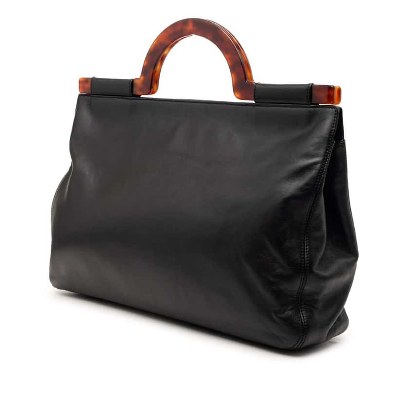 Chanel CC Lambskin Tortoise Shell Top Handle Tote Black Leather Very good condition - Back View