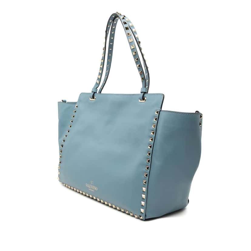 Valentino Medium Leather Rockstud Trapeze Satchel Blue Leather Very good condition - Back View