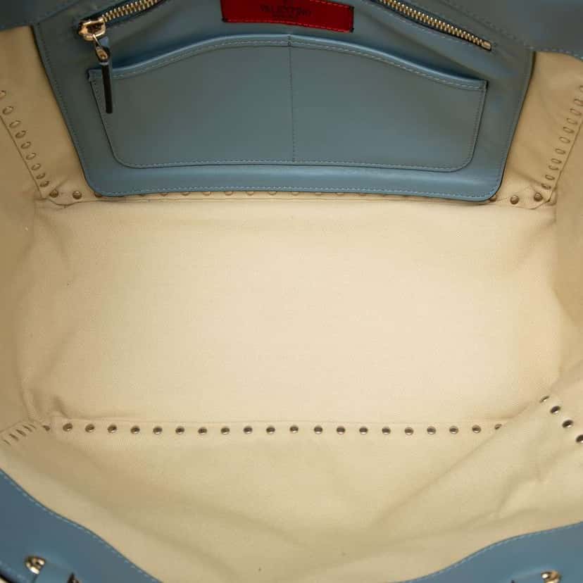 Valentino Medium Leather Rockstud Trapeze Satchel Blue Leather Very good condition - Model View