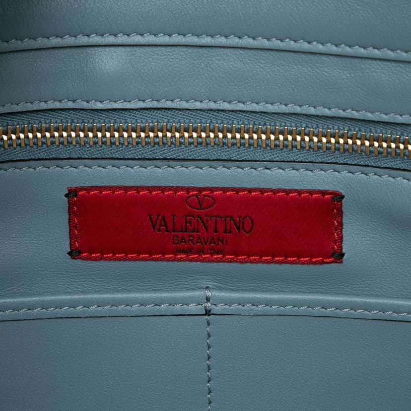 Valentino Medium Leather Rockstud Trapeze Satchel Blue Leather Very good condition - Box View