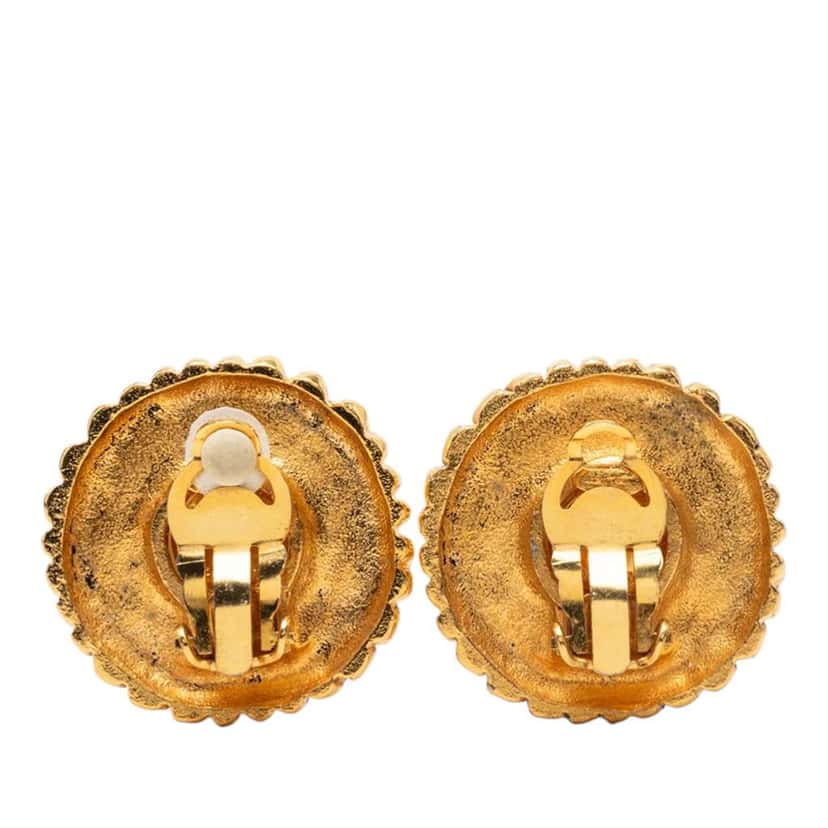 Chanel Gold Plated Faux Pearl Clip On Earrings Gold Metal Very good condition - Back View