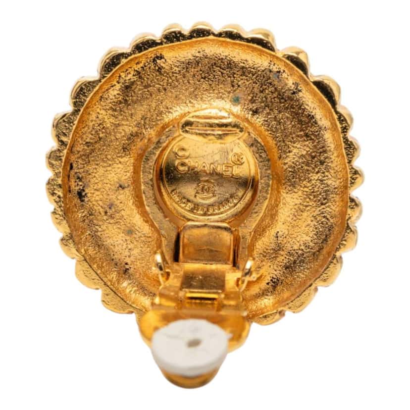 Chanel Gold Plated Faux Pearl Clip On Earrings Gold Metal Very good condition - Inside View