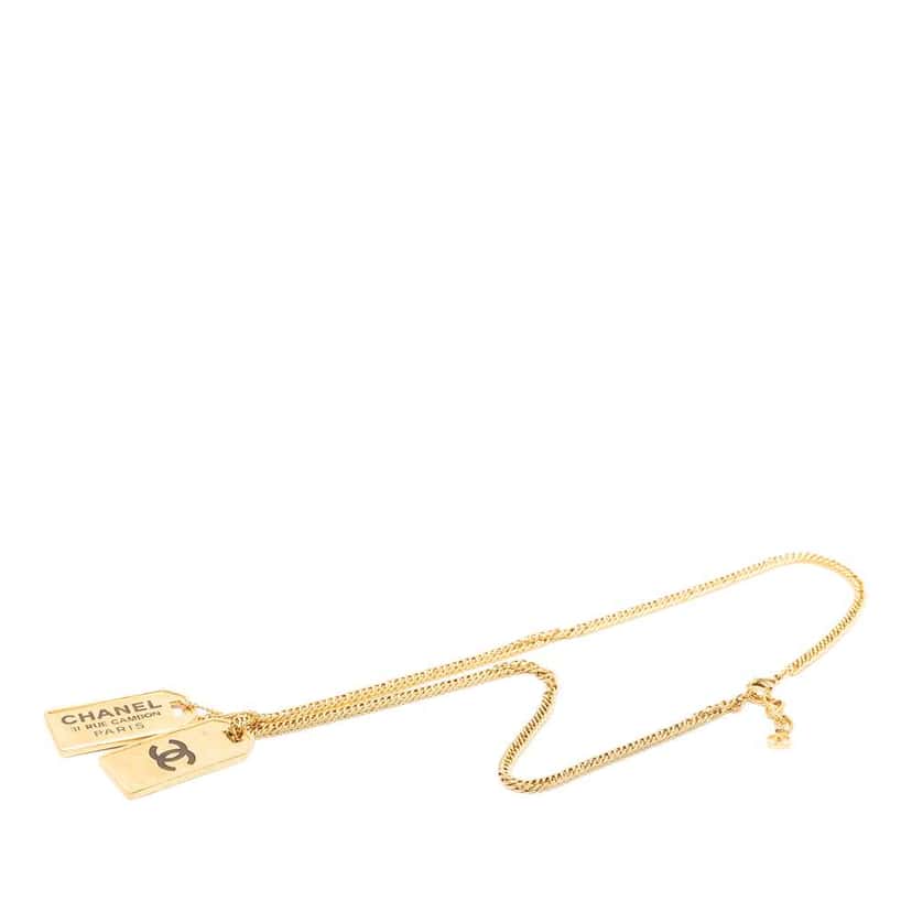 Chanel CC Gold Plated 31 Rue Cambon Dog Tag Pendant Necklace Gold Metal Very good condition - Front View