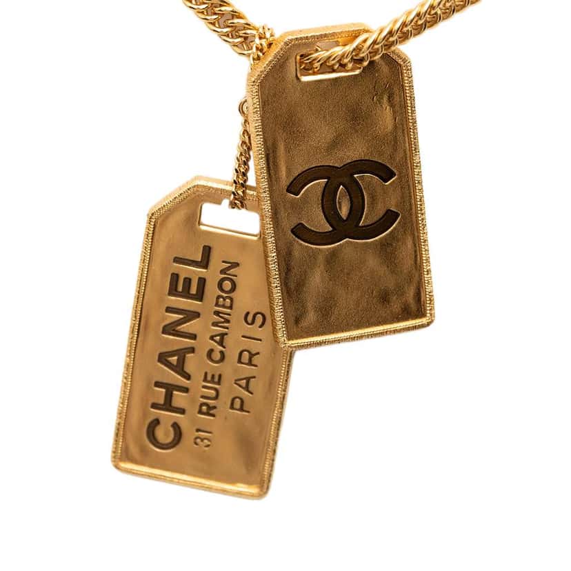 Chanel CC Gold Plated 31 Rue Cambon Dog Tag Pendant Necklace Gold Metal Very good condition - Back View