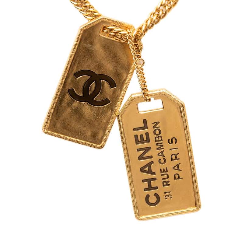 Chanel CC Gold Plated 31 Rue Cambon Dog Tag Pendant Necklace Gold Metal Very good condition - Inside View